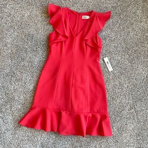ELIZA J FLOUNCE HEM RUFFAL CORAL DRESS